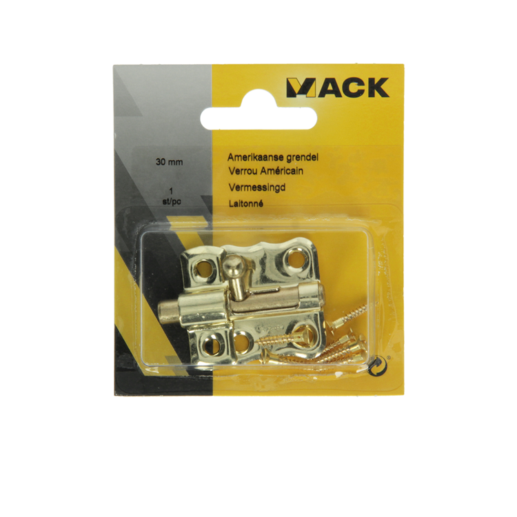 Mack 1015934 - 1 pestillo americano latonado a 30 - b 15 mm | 5 piezas