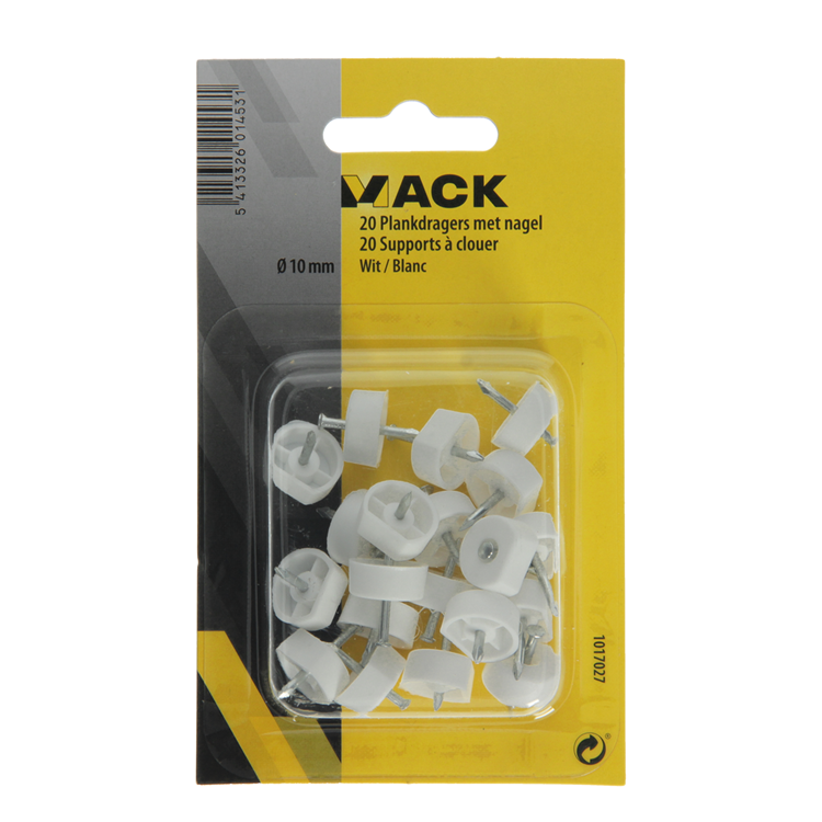 Mack 1017027 - 20 soportes para estantes con clavo blanco | 5 piezas