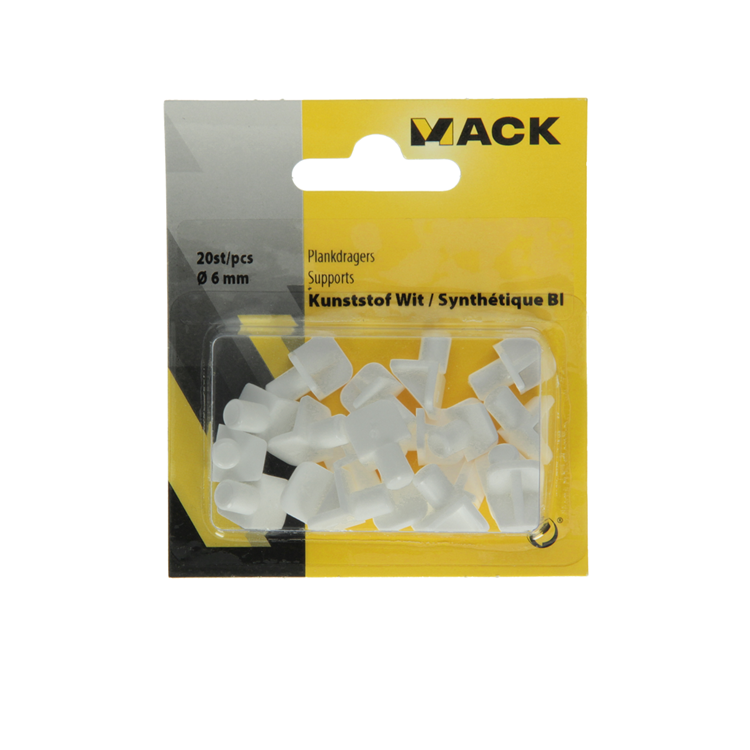 Mack 1015838 - 20 soportes para estantes plástico blanco ø 6 mm | 10 piezas