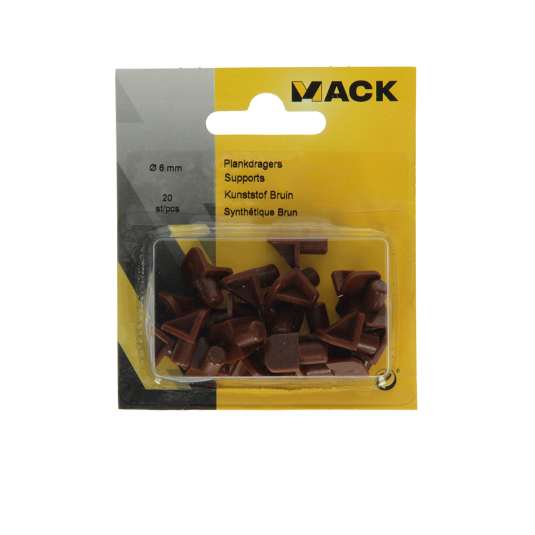 Mack 1015841 - 20 soportes para estantes plástico marrón ø 6 mm | 5 piezas