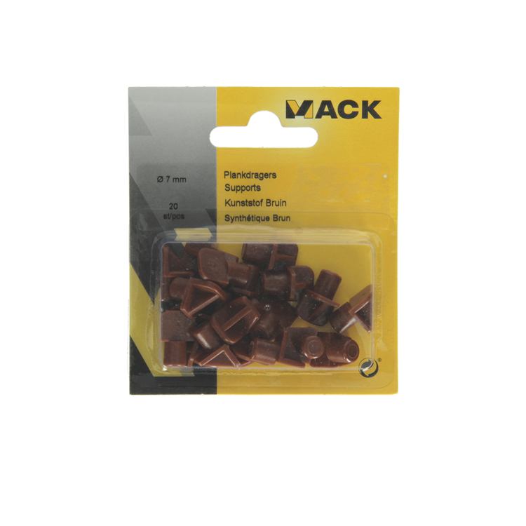 Mack 1015842 - 20 soportes para estantes plástico marrón ø 7 mm | 5 piezas