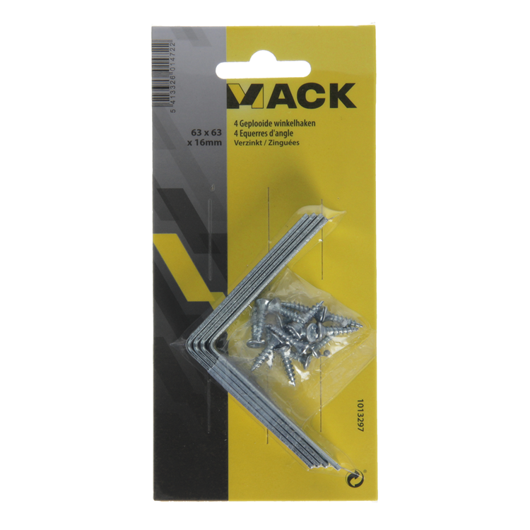 Mack 1013297 - 4 cuadrados plegados galvanizados 63x63x16x2mm | 10 piezas