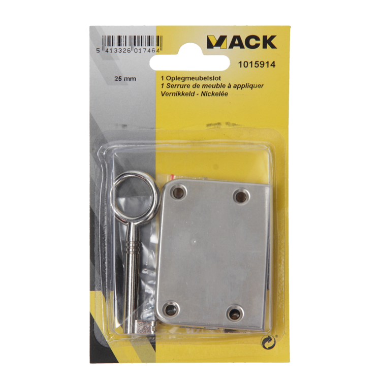 Mack 1015914 - 1 cerradura para mueble de superficie niquelada 25mm | 5 piezas