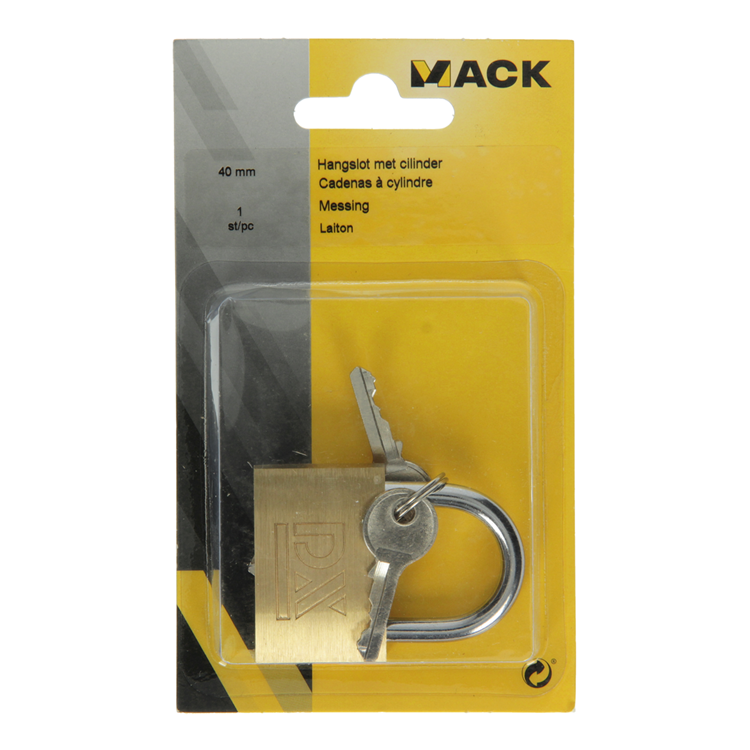 Mack 1014074 - candado con cilindro latón 40 mm | 10 piezas