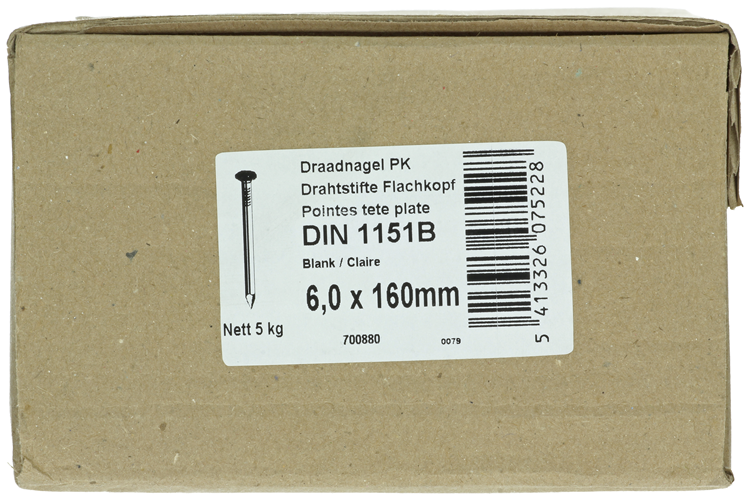 1015660 - caja 5kg. clavos cabeza plana 6,0x160 mm | 2 piezas