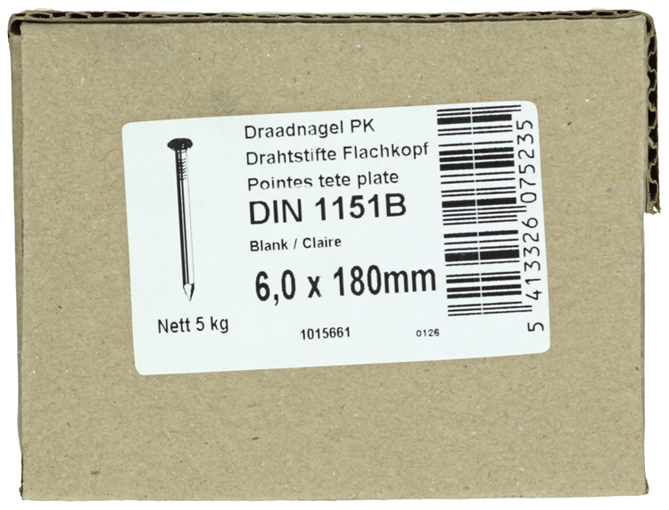 1015661 - caja 5kg. clavos cabeza plana 6,0x180 mm | 2 piezas