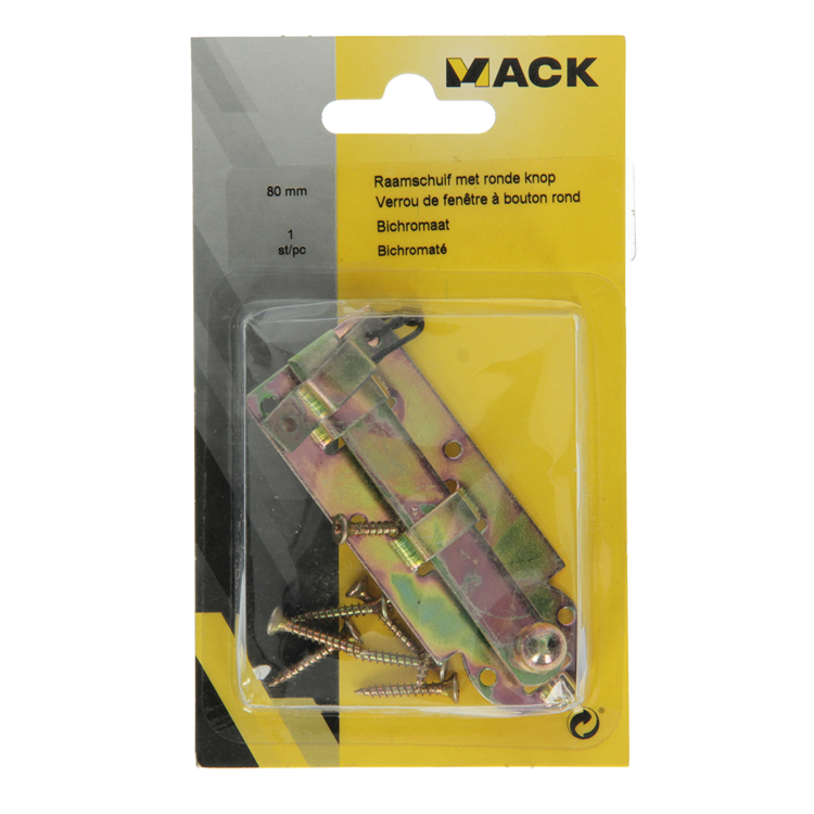 Mack 1014264 - corredera de ventana con pomo redondo, bicromatado a 80 - b 20 mm | 5 piezas