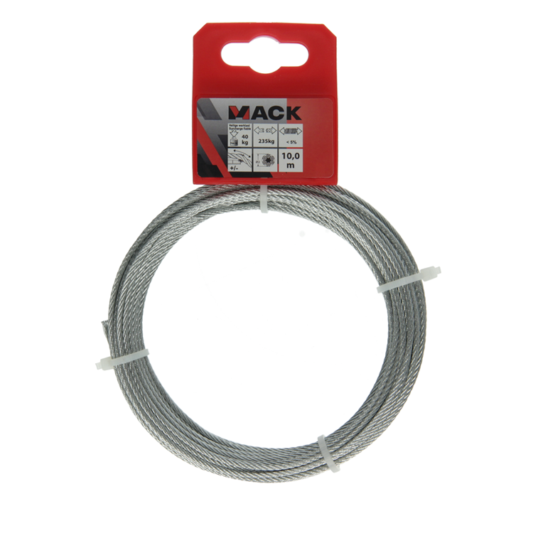 Mack 1013613 - cable de acero galvanizado 6x7 10m ancho: 200kg 2mm2mm ancho 45 kg din | 10 piezas