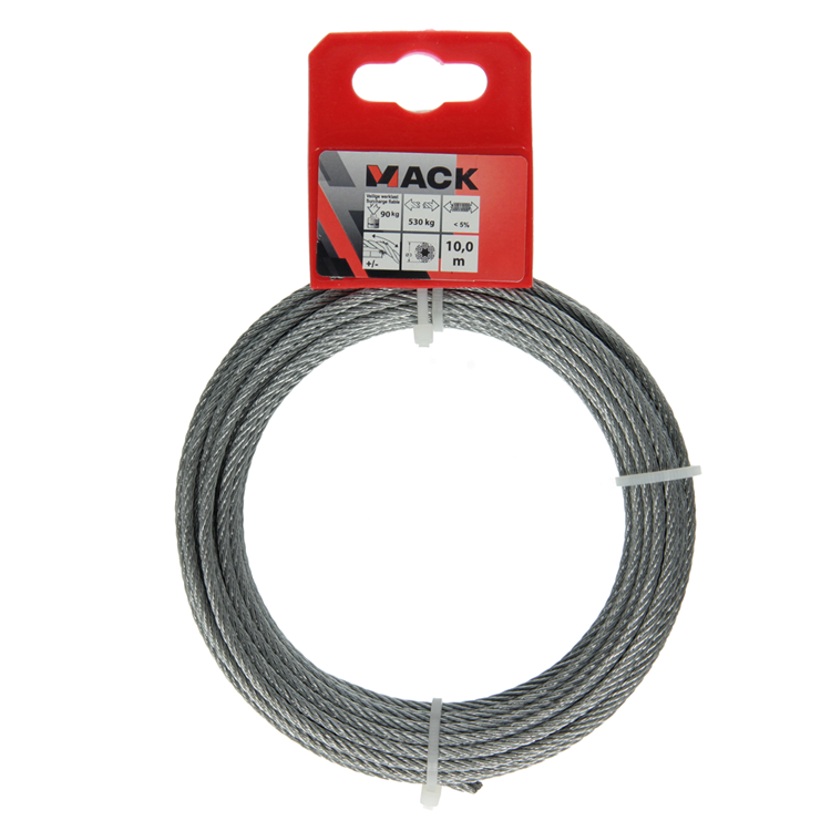 Mack 1015814 - cable de acero galvanizado 6x7 10m 3mm wll 100 kg din en 12385-4 | 5 piezas