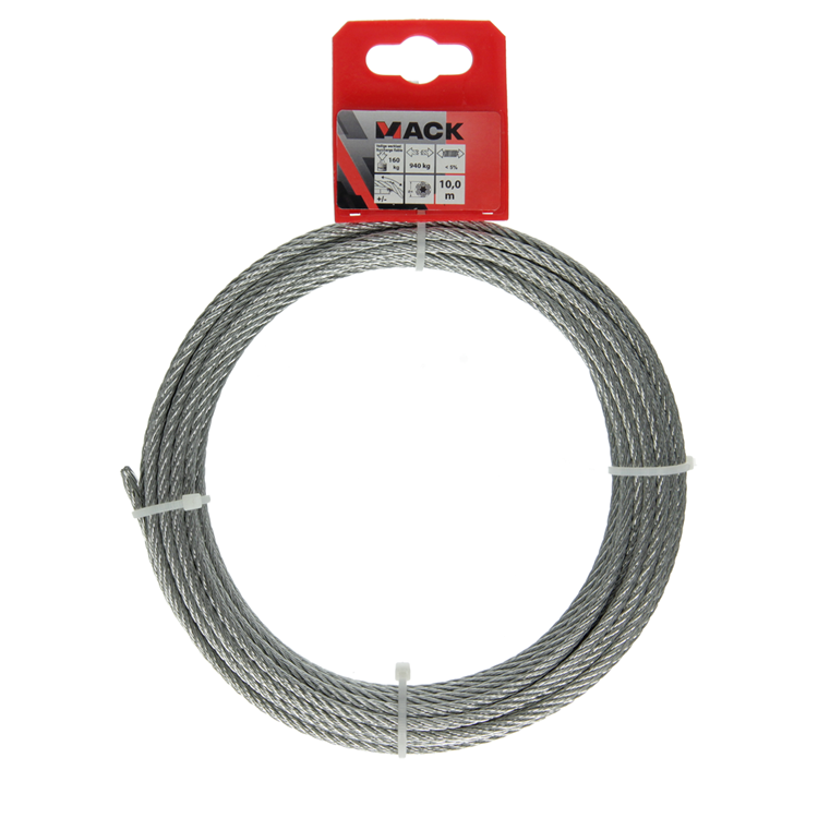Mack 1015815 - cable de acero galvanizado 6x7 10m 4mm wll 170 kg din en 12385-4 | 5 piezas