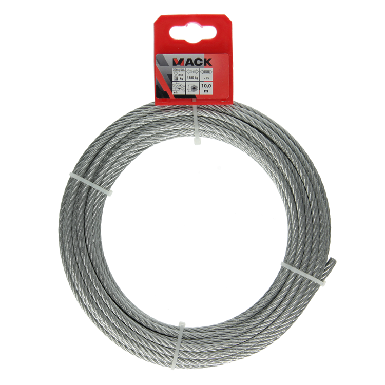 Mack 1015816 - cable de acero galvanizado 6x19 10m 5mm wll 250 kg din en 12385-4 | 5 piezas
