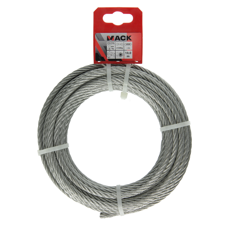 Mack 1015817 - cable de acero galvanizado 6x19 10m 6mm wll 350 kg din en 12385-4 | 5 piezas