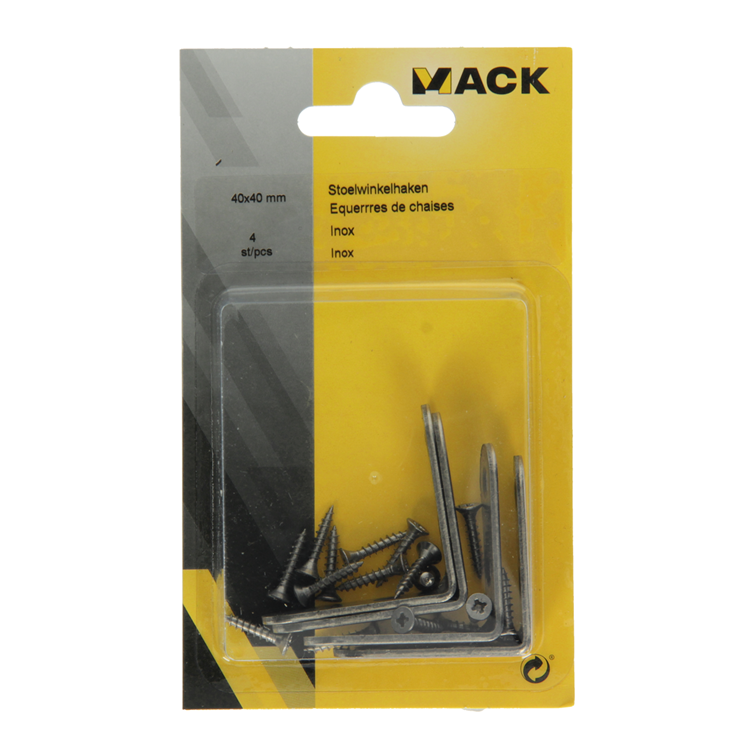 Mack 1013712 - 4 ganchos para silla acero inoxidable 40x40mm | 10 piezas