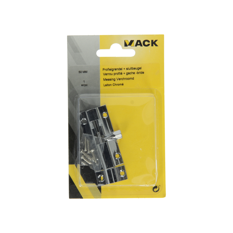 Mack 1013684 - 1 pestillo corredero de latón cromado a 50 - b 16 mm | 5 piezas