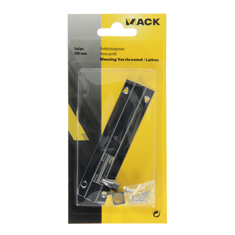 Mack 1013686 - 1 pestillo deslizante latón cromado a 100 - b 16 mm | 5 piezas
