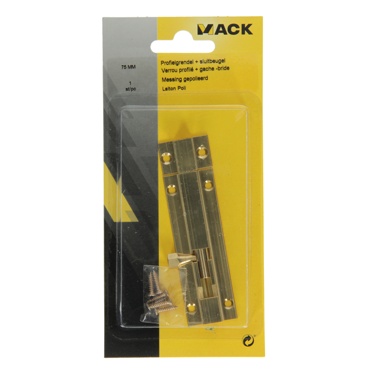 Mack 1013682 - 1 pestillo corredero latón pulido a 75 - b 16 mm | 5 piezas