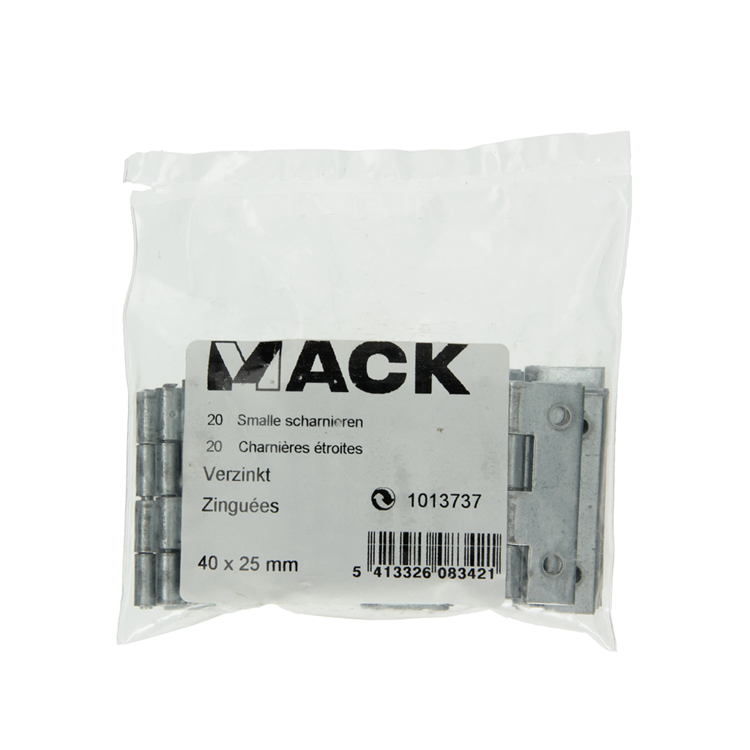 Mack 1013737 - 20 bisagras estrechas galvanizadas 40 x w 25mm | 5 piezas