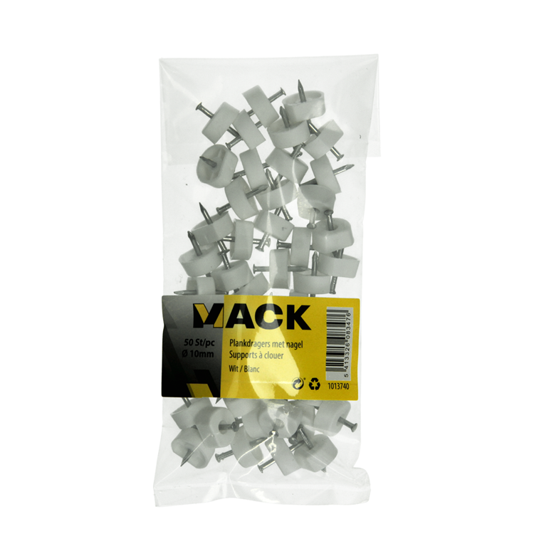 Mack 1013740 - 50 soportes para estantes + clavo blanco ø 10 mm | 10 piezas