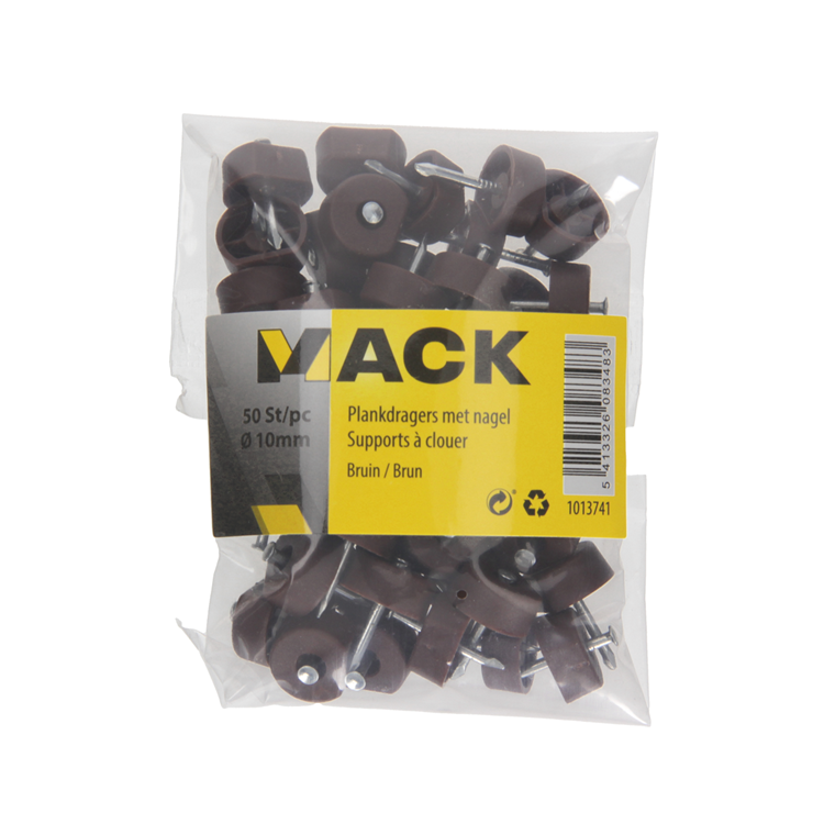 Mack 1013741 - 50 soportes para estantes + clavo marrón ø 10 mm | 10 piezas