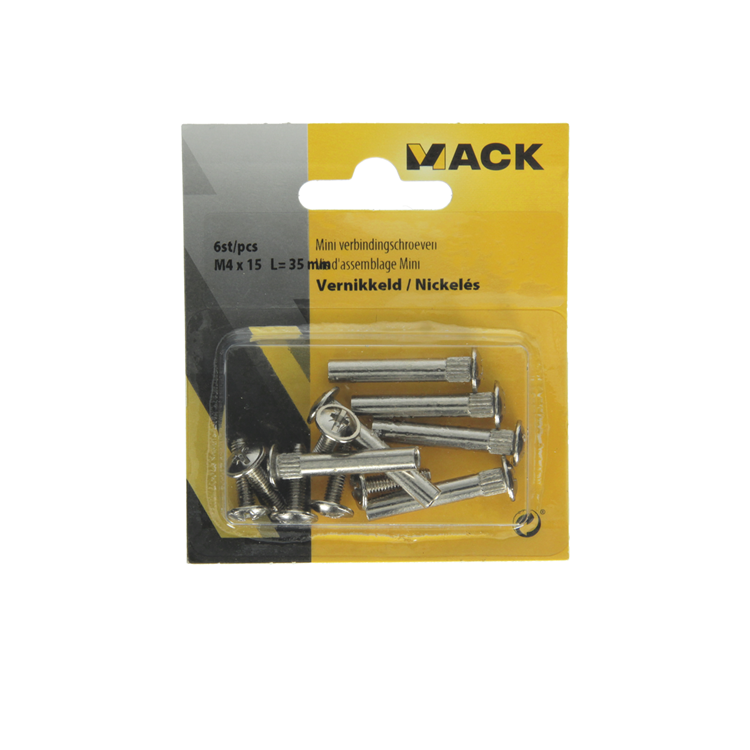 Mack 1013783 - 6 mini tornillos de conexión niquelados ø 5 mm 30-40 mm | 10 piezas