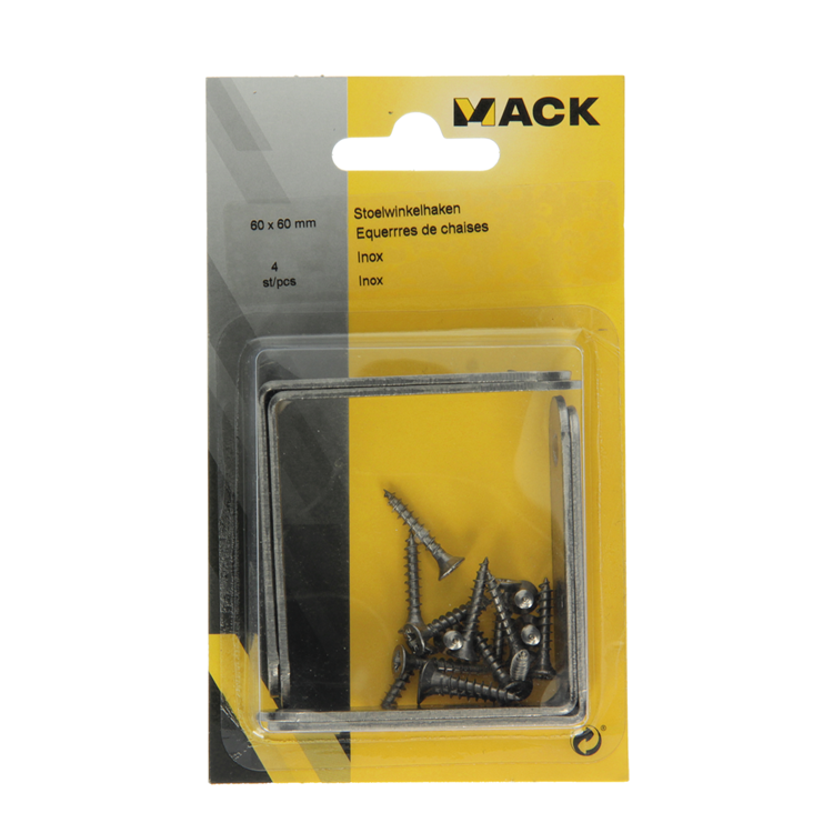 Mack 1013775 - 4 ganchos para silla acero inoxidable 60x60mm | 10 piezas