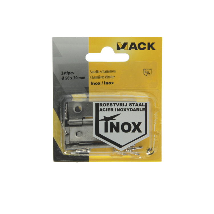 Mack 1013710 - 2 bisagras estrechas acero inoxidable h 50 x w 30 mm | 5 piezas