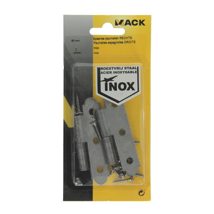 Mack 1013706 - 2 bisagras españolas derechas acero inoxidable h 80 - w 45 mm | 5 piezas
