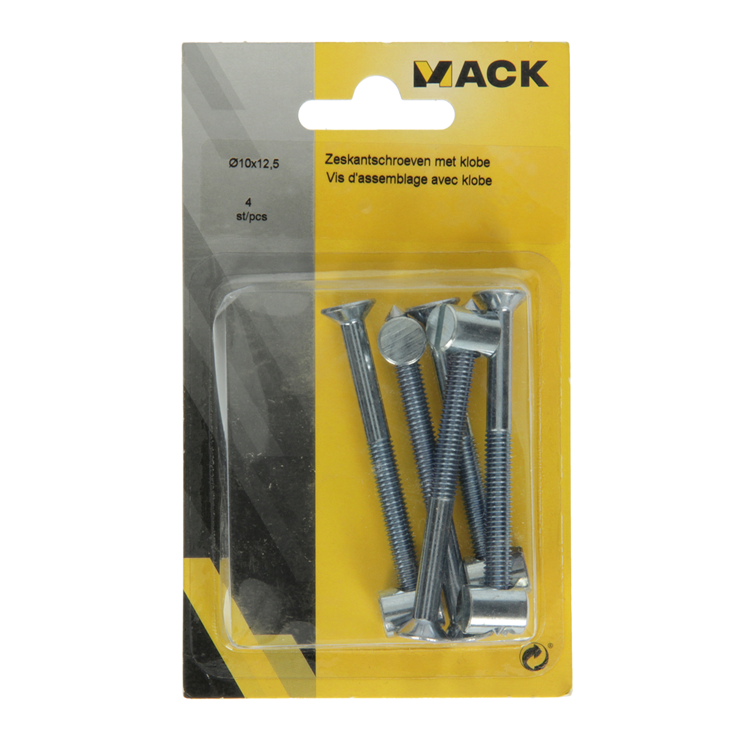Mack 1013836 - 4 tornillos de unión con tuerca en cruz m6x70 + m10x12,5 | 5 piezas