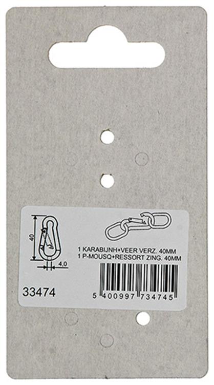 Mack 1008444 - 1 mosquetón + muelle 4 x 40mm galvanizado | 10 piezas