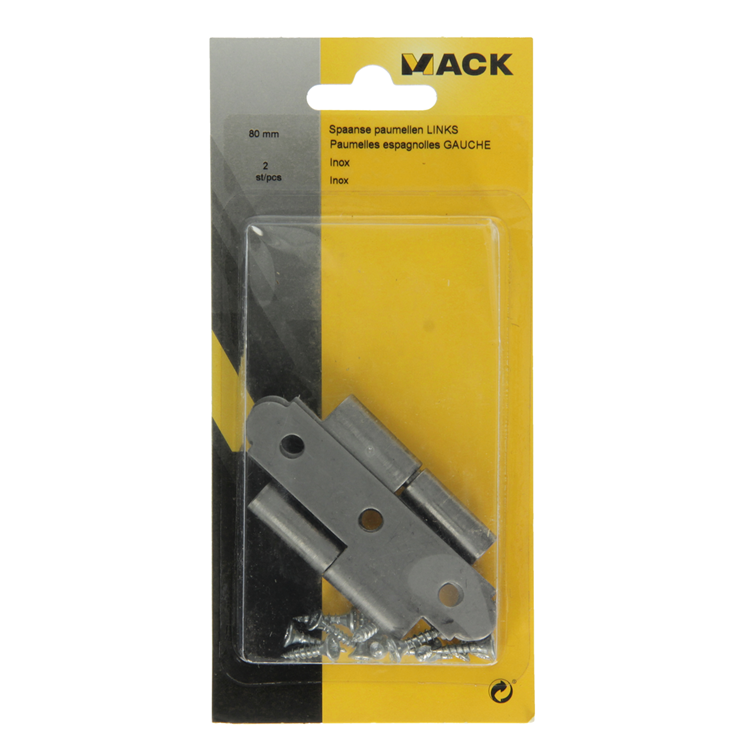 Mack 1013707 - 2 bisagras españolas izquierda acero inoxidable h 80 - w 45 mm | 5 piezas