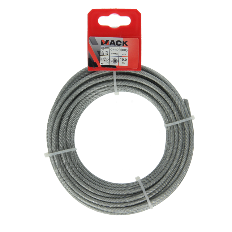 Mack 1015196 - cable de acero funda de PVC 6x7 10m 3-4mm wll 100kg din en12385-4 | 5 piezas