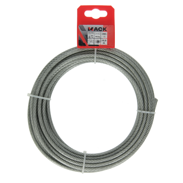 Mack 1015197 - cable de acero funda de PVC 6x7 10m 4-5mm peso 170kg din en12385-4 | 5 piezas