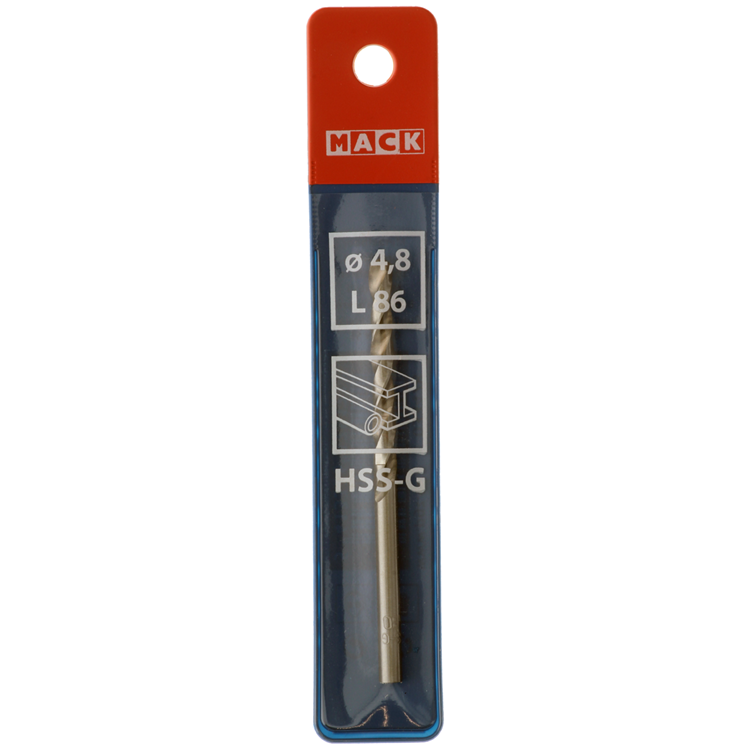 Mack 1018191 - taladro para metal hss g din 338 ø 4,8 x 86 mm | 5 piezas