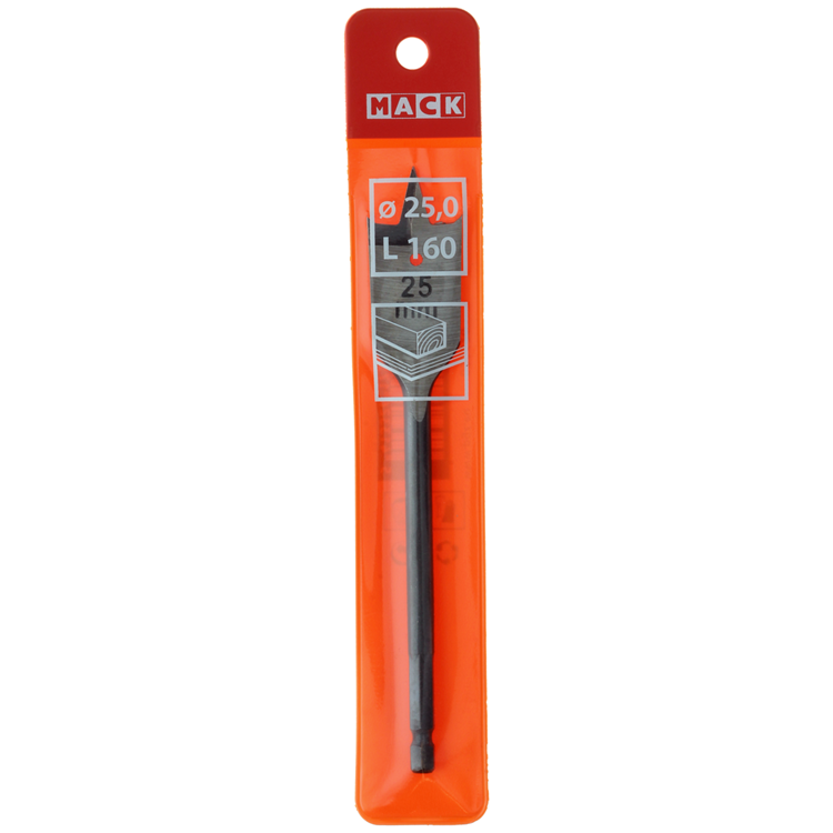 Mack 1018253 - Broca plana para madera DIN 7487 ø 25,0 x 160 mm | 5 piezas