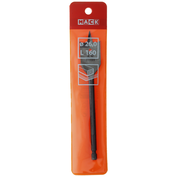 Mack 1018254 - Broca plana para madera DIN 7487 ø 26,0 x 160 mm | 5 piezas