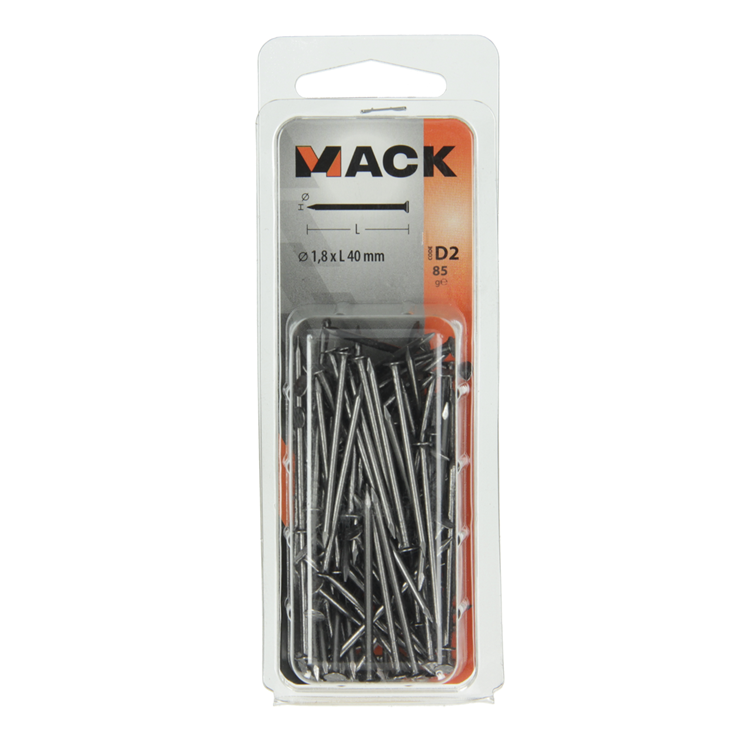 Mack 1017112 - Clavo fino cabeza plana 85 gr 1,8 x 40 mm | 5 piezas