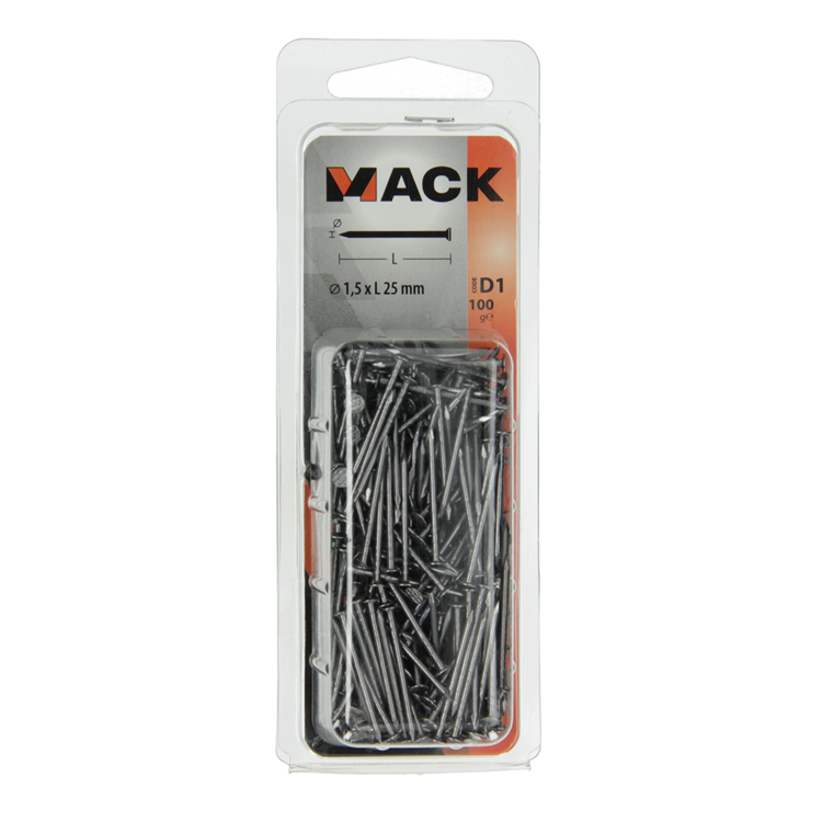 Mack 1017115 - clavo cabeza plana 100 gr 1,5 x 25 mm | 5 piezas