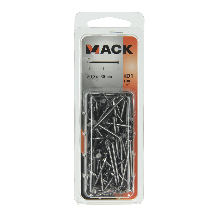 Mack 1017116 - clavo cabeza plana 100 gr 1,8 x 30 mm | 5 piezas