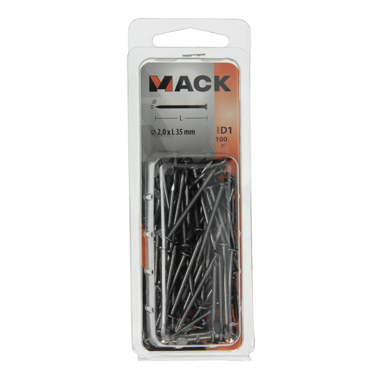 Mack 1017117 - clavo cabeza plana 100 gr 2,0 x 35 mm | 5 piezas