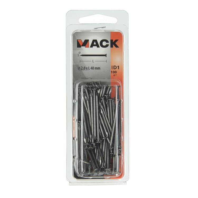 Mack 1017118 - clavo cabeza plana 100 gr 2,0 x 40 mm | 5 piezas