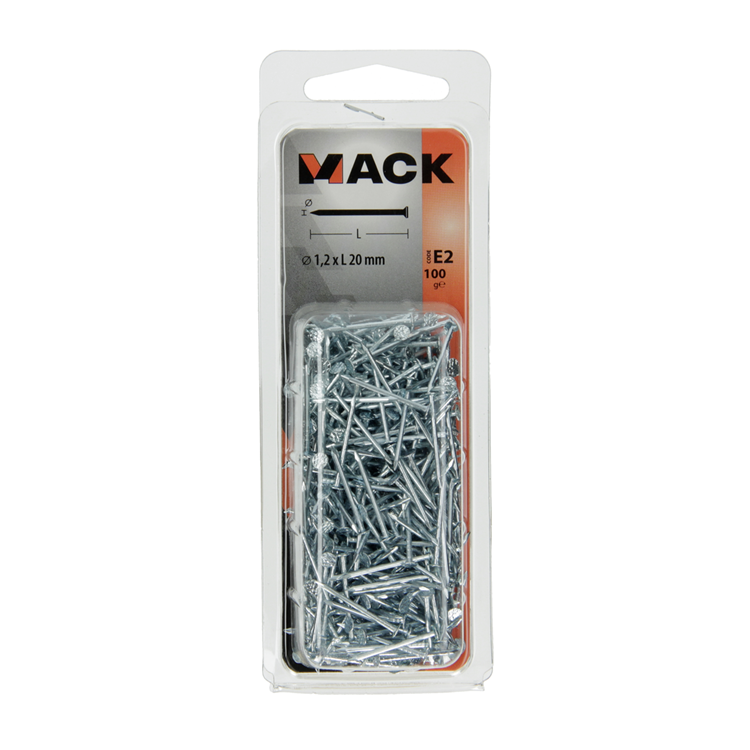Mack 1017148 - clavo cabeza plana acero galvanizado 100 gr 1,2 x 20 mm | 5 piezas