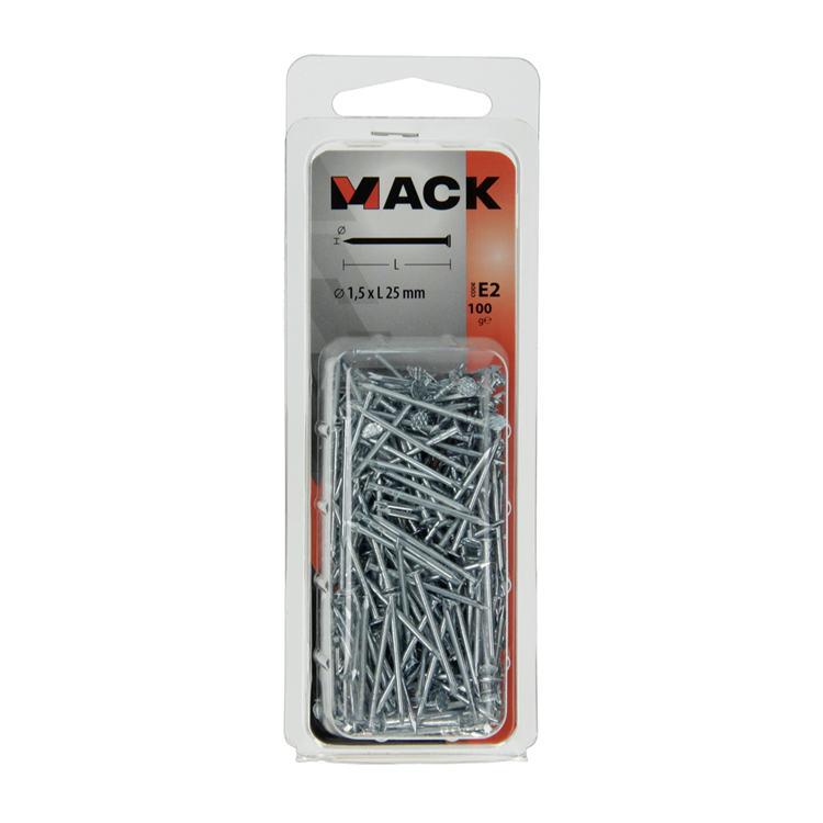 Mack 1017149 - clavo cabeza plana acero galvanizado 100 gr 1,5 x 25 mm | 5 piezas