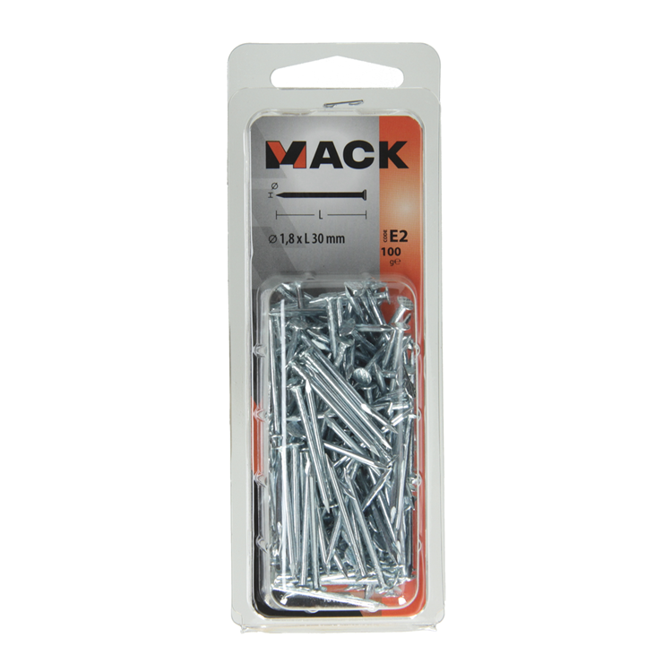 Mack 1017150 - clavo cabeza plana acero galvanizado 100 gr 1,8 x 30 mm | 5 piezas