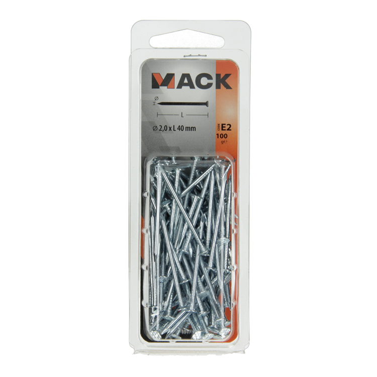 Mack 1017151 - clavo cabeza plana acero galvanizado 100 gr 2,0 x 40 mm | 5 piezas