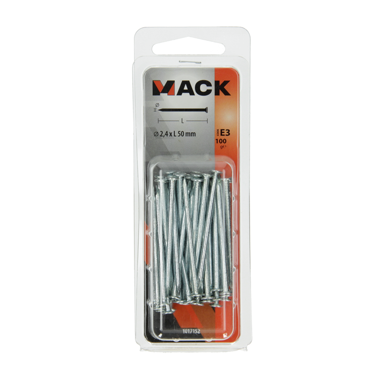 Mack 1017152 - clavo cabeza plana acero galvanizado 100 gr 2,4 x 50 mm | 5 piezas