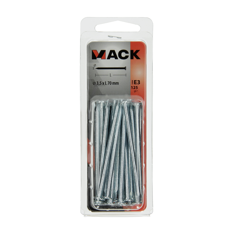 Mack 1017154 - clavo cabeza plana acero galvanizado 125 gr 3,5 x 70 mm | 5 piezas
