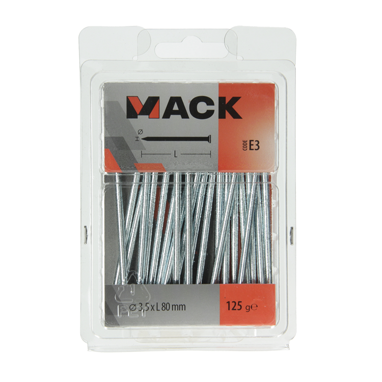 Mack 1017155 - clavo cabeza plana acero galvanizado 125 gr 3,5 x 80 mm | 5 piezas