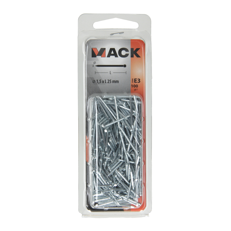 Mack 1017157 - clavo cabeza redonda acero galvanizado 100 gr 1,5 x 25 mm | 5 piezas
