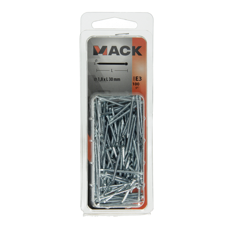 Mack 1017158 - clavo cabeza redonda acero galvanizado 100 gr 1,8 x 30 mm | 5 piezas
