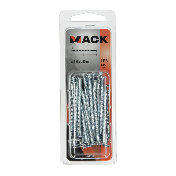 Mack 1017159 - clavo torcido pk galvanizado 135gr 3,0 x 50 mm | 5 piezas